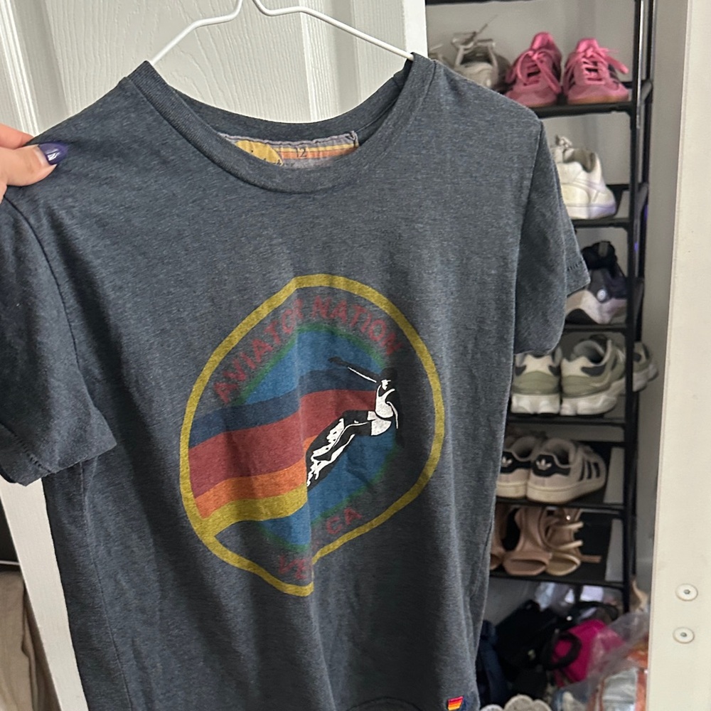 Aviator Nation Gray Kids T-Shirt with Rainbow Logo